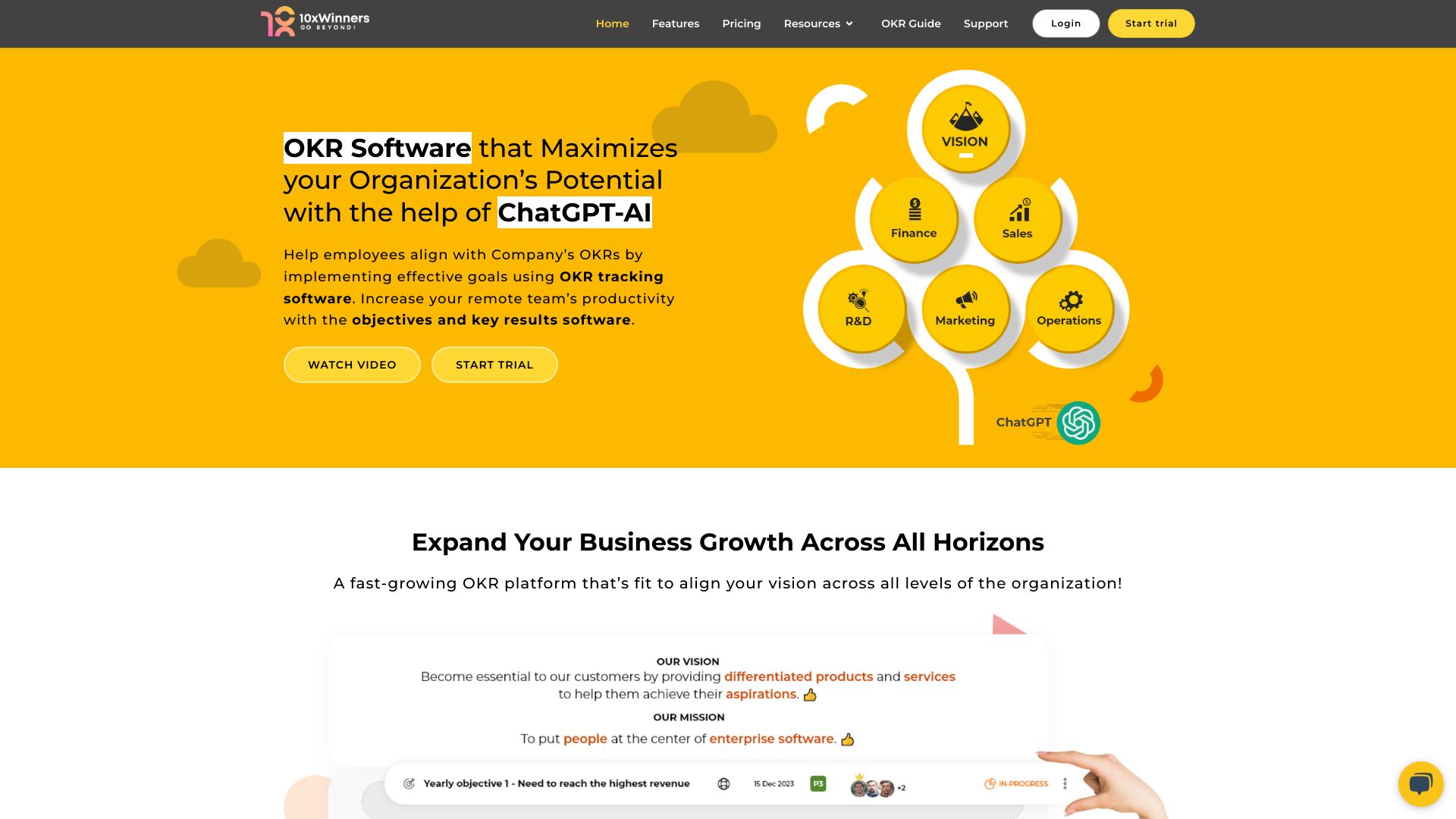 10xWinners OKR Software screenshot