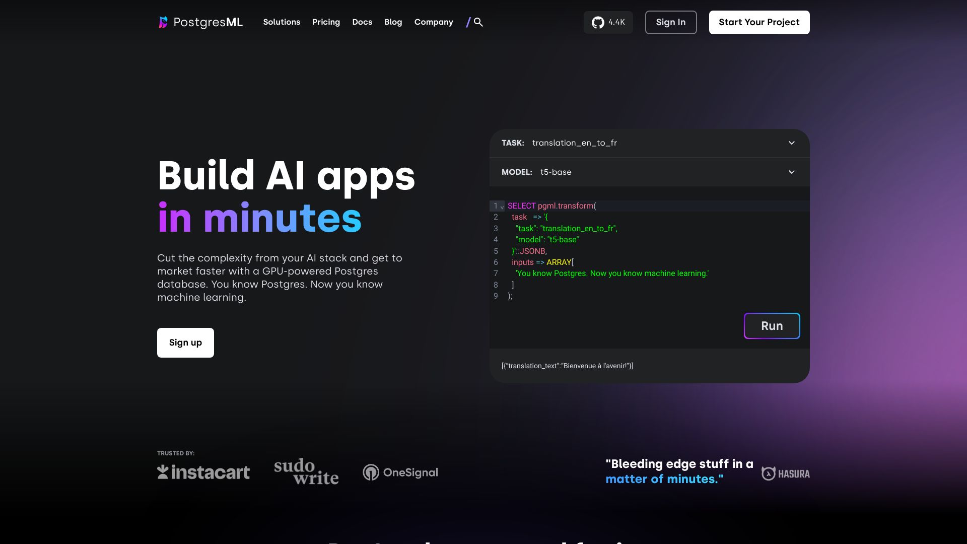 PostgresML screenshot