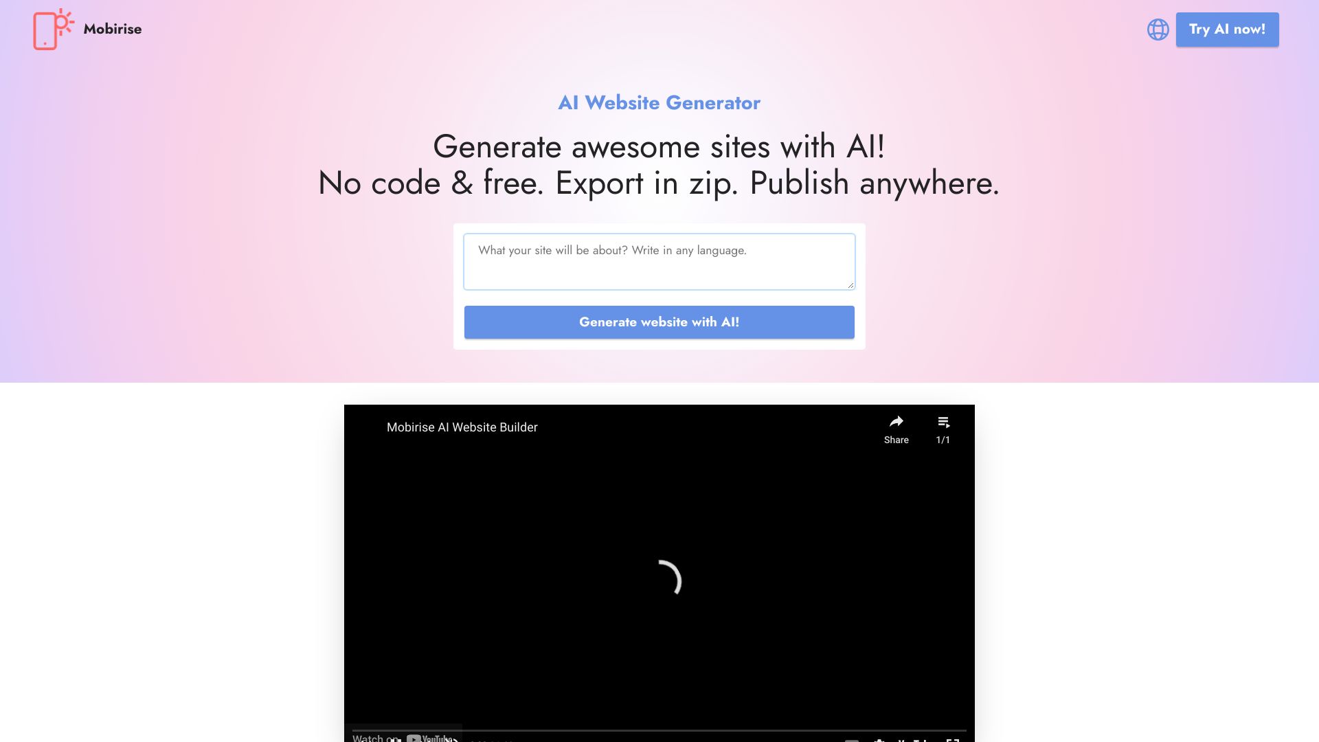 Mobirise AI Website Builder screenshot