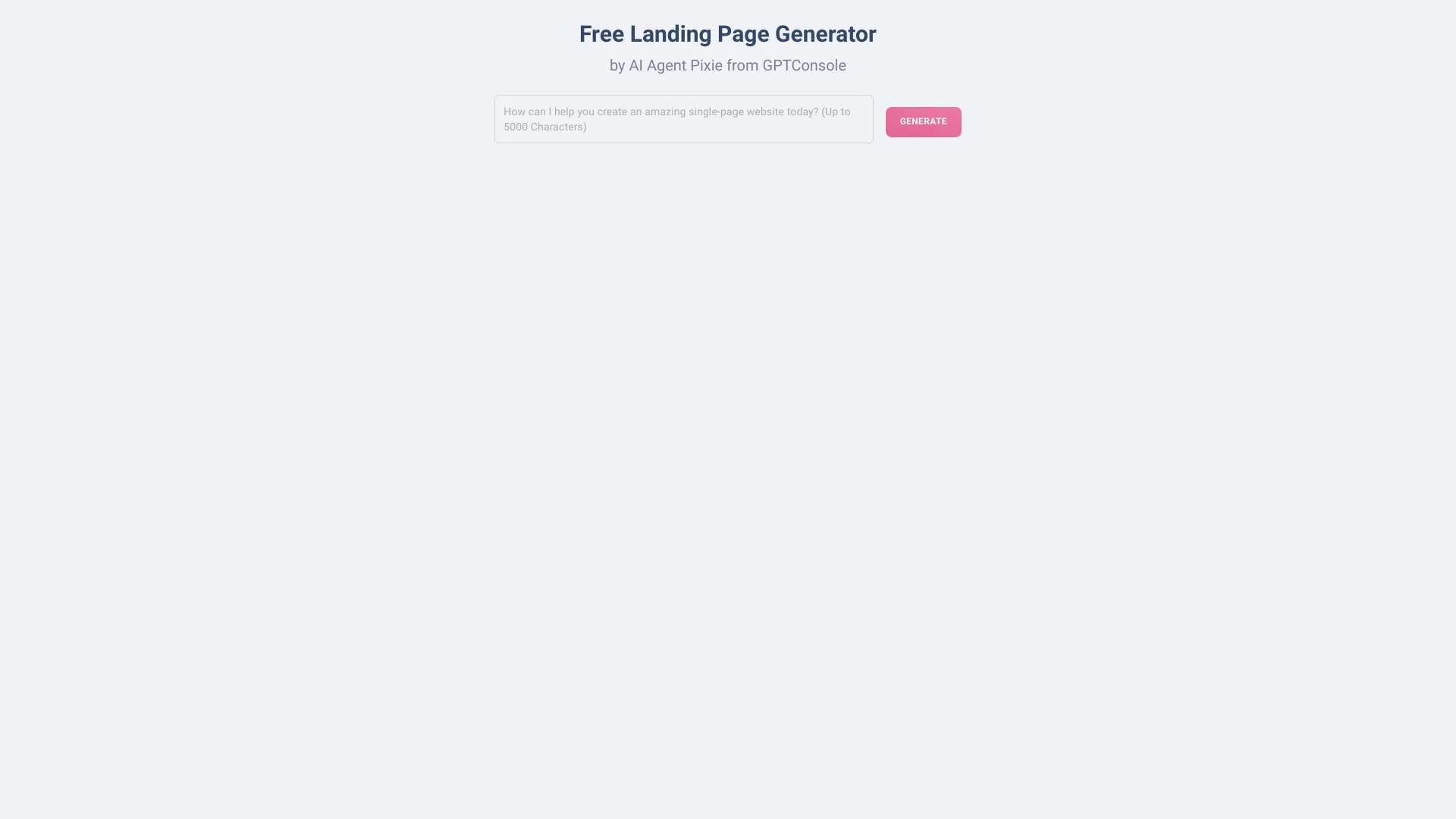 GPTConsole AI Agent PIXIE Landing Page Generator screenshot