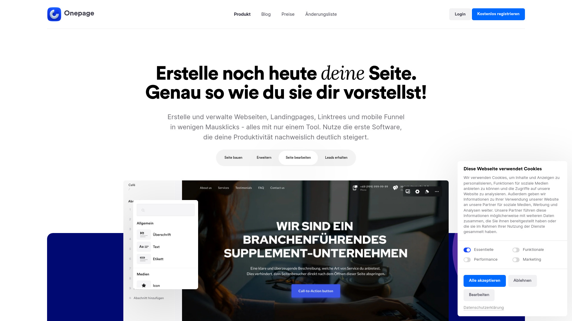 Onepage screenshot