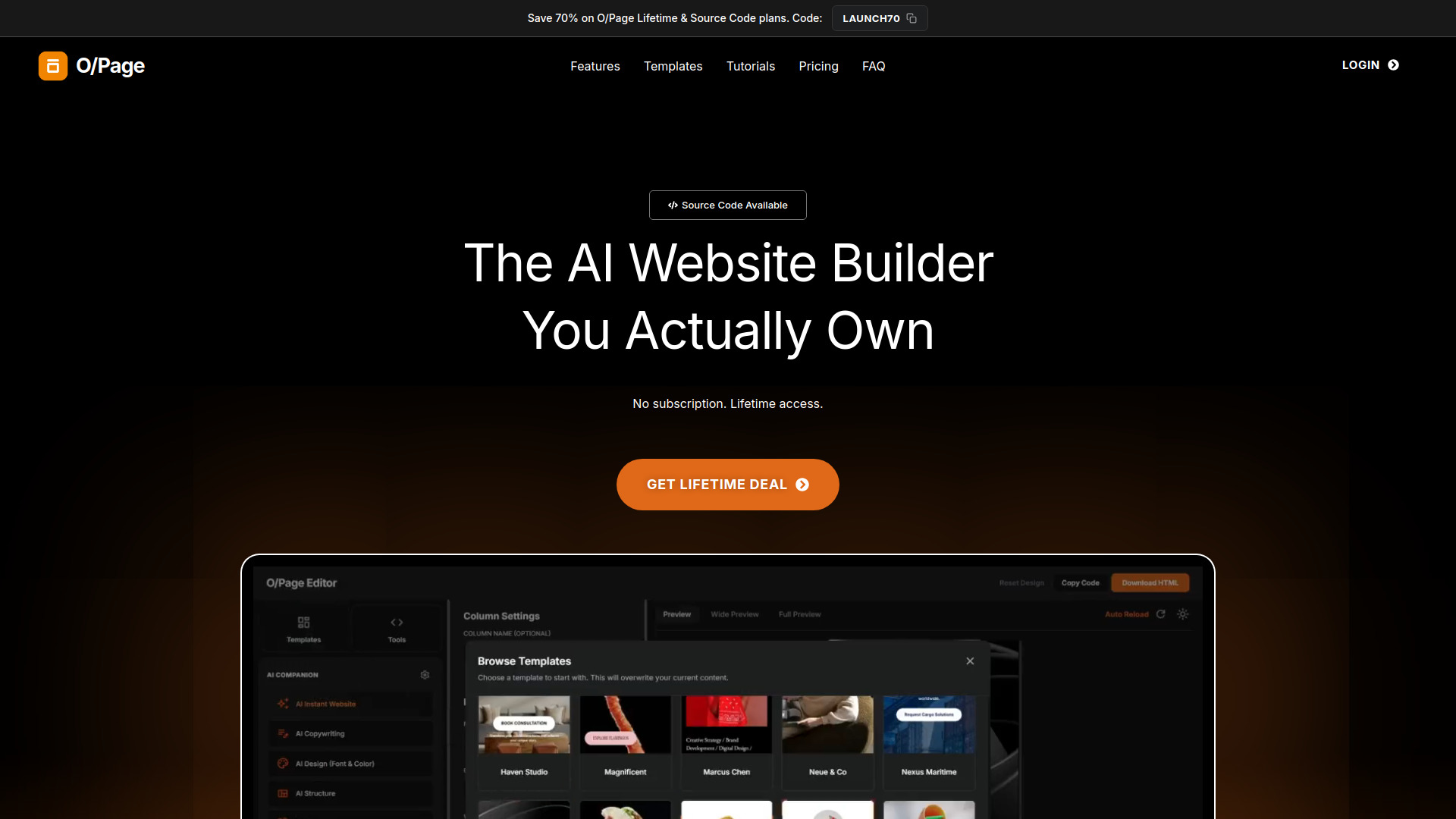 O/Page Website Builder screenshot